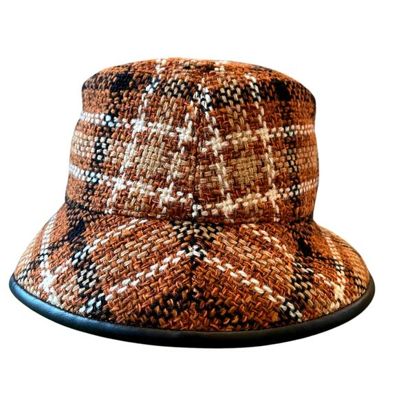 GUCCI GG Elevation Tweed Tartan Bucket Hat Cap 728469 Brown Size Medium NEW main image 7